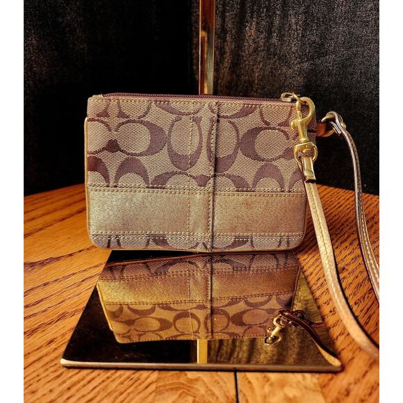 Coach Brown Signature Wristlet Coin Purse - Picture 3 of 9